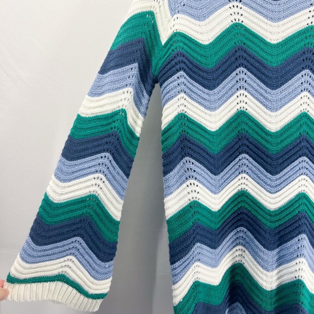 Tuckernuck Hyacinth House Beatriz Aqua Wavy Stripe Bell Sleeve Sweater Dress XXS - Picture 4 of 8